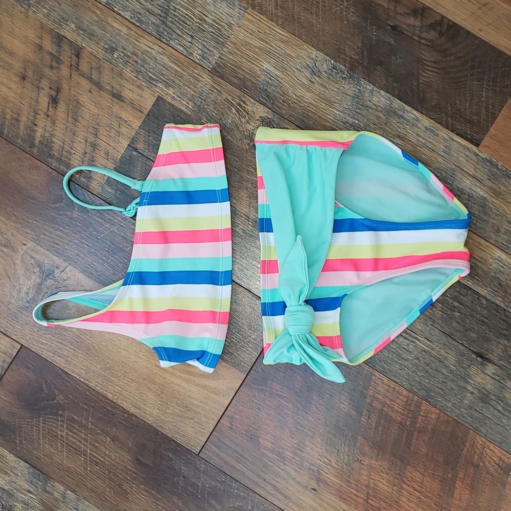Justice Pink and Blue Striped Bikini Swimsuit, Size 8